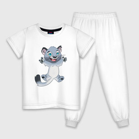Детская пижама хлопок с принтом Снежный барс в Тюмени, 100% хлопок |  брюки и футболка прямого кроя, без карманов, на брюках мягкая резинка на поясе и по низу штанин
 | Тематика изображения на принте: кот | котёнок | радость | серый | снежный барс