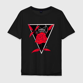 Мужская футболка хлопок Oversize с принтом Rose And eye в Тюмени, 100% хлопок | свободный крой, круглый ворот, “спинка” длиннее передней части | геометрия | глаз | красная | красный | пентаграмма | роза | треугольник