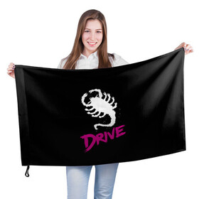 Флаг 3D с принтом Драйв Drive в Тюмени, 100% полиэстер | плотность ткани — 95 г/м2, размер — 67 х 109 см. Принт наносится с одной стороны | auto | car | drive фильм | moto | scorpio | the driver | авто | водитель | гонки | гонщик | драйв | скорпион | тачки