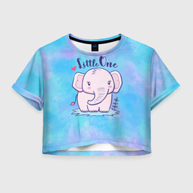 Женская футболка Crop-top 3D с принтом Маленький слоненок в Тюмени, 100% полиэстер | круглая горловина, длина футболки до линии талии, рукава с отворотами | детеныш | милый | ребенок | слон | слоненок | слоник