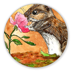 Коврик для мышки круглый с принтом Мышка и цветок в Тюмени, резина и полиэстер | круглая форма, изображение наносится на всю лицевую часть | акварель | в топе | в тренде | звери | иллюстрация | красивая картинка | мышка | скетч | цветок
