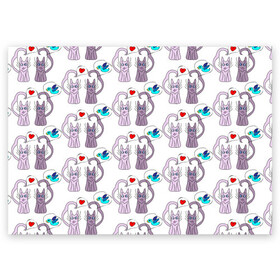 Поздравительная открытка с принтом Фиолетовые котики в Тюмени, 100% бумага | плотность бумаги 280 г/м2, матовая, на обратной стороне линовка и место для марки
 | кошки | любовь | милый | птичка | сердце