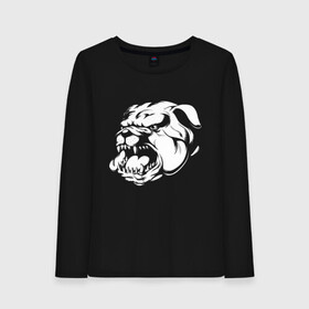 Женский лонгслив хлопок с принтом Бульдог белый на черном в Тюмени, 100% хлопок |  | dog | бульдог | животные | пес | природа | собака | собаки | собакчка | собачки