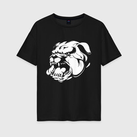 Женская футболка хлопок Oversize с принтом Бульдог белый на черном в Тюмени, 100% хлопок | свободный крой, круглый ворот, спущенный рукав, длина до линии бедер
 | dog | бульдог | животные | пес | природа | собака | собаки | собакчка | собачки
