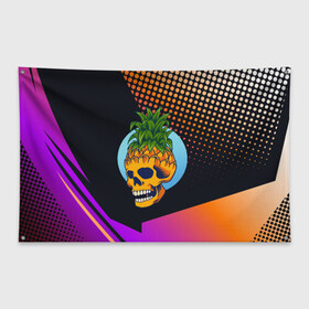 Флаг-баннер с принтом Череп - ананас в Тюмени, 100% полиэстер | размер 67 х 109 см, плотность ткани — 95 г/м2; по краям флага есть четыре люверса для крепления | ананас | прикол | прикольные | фрукт | череп
