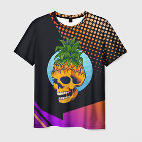 Мужская футболка 3D с принтом Череп - ананас в Тюмени, 100% полиэфир | прямой крой, круглый вырез горловины, длина до линии бедер | Тематика изображения на принте: ананас | прикол | прикольные | фрукт | череп