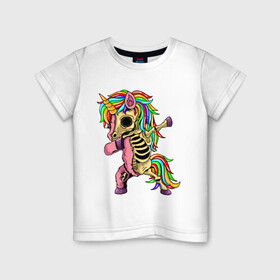 Детская футболка хлопок с принтом Единорог зомби dab в Тюмени, 100% хлопок | круглый вырез горловины, полуприлегающий силуэт, длина до линии бедер | cute | dab | funny | pony | rainbow | unicorn | zombie | единорог | единорожка | зомби | милый | пони | радуга