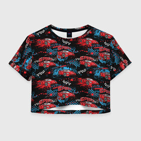 Женская футболка Crop-top 3D с принтом Гоночная машинка в Тюмени, 100% полиэстер | круглая горловина, длина футболки до линии талии, рукава с отворотами | авто | автолюбитель | автомобили | гонки | гоночная | машина | старт | финиш