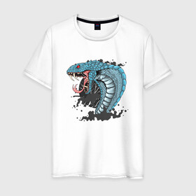 Мужская футболка хлопок с принтом Голова змеи в Тюмени, 100% хлопок | прямой крой, круглый вырез горловины, длина до линии бедер, слегка спущенное плечо. | snake | голова | змеи | змейка | змея | кобра | яд
