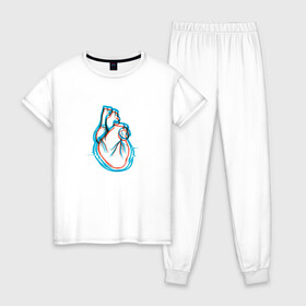 Женская пижама хлопок с принтом 3D эффект | Биение сердца в Тюмени, 100% хлопок | брюки и футболка прямого кроя, без карманов, на брюках мягкая резинка на поясе и по низу штанин | Тематика изображения на принте: 3д | anaglyph | art | blue | cardio | focus | heart | heartbeat | love | real heart | red | анаглиф | арт | глитч | глич | иллюстрация | кардио | кардиограмма | клапаны | красный | любовь | настоящее сердце | рисунок | сердце | синий