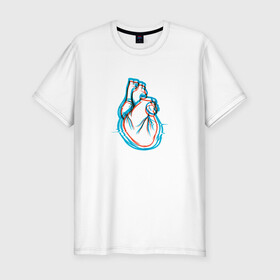 Мужская футболка хлопок Slim с принтом 3D эффект | Биение сердца в Тюмени, 92% хлопок, 8% лайкра | приталенный силуэт, круглый вырез ворота, длина до линии бедра, короткий рукав | Тематика изображения на принте: 3д | anaglyph | art | blue | cardio | focus | heart | heartbeat | love | real heart | red | анаглиф | арт | глитч | глич | иллюстрация | кардио | кардиограмма | клапаны | красный | любовь | настоящее сердце | рисунок | сердце | синий
