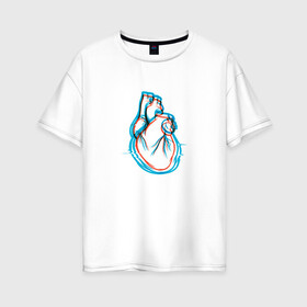 Женская футболка хлопок Oversize с принтом 3D эффект | Биение сердца в Тюмени, 100% хлопок | свободный крой, круглый ворот, спущенный рукав, длина до линии бедер
 | Тематика изображения на принте: 3д | anaglyph | art | blue | cardio | focus | heart | heartbeat | love | real heart | red | анаглиф | арт | глитч | глич | иллюстрация | кардио | кардиограмма | клапаны | красный | любовь | настоящее сердце | рисунок | сердце | синий