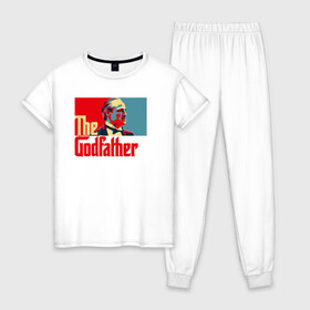 Женская пижама хлопок с принтом godfather logo в Тюмени, 100% хлопок | брюки и футболка прямого кроя, без карманов, на брюках мягкая резинка на поясе и по низу штанин | godfather | кино | крестный отец | фильм