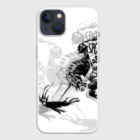 Чехол для iPhone 13 с принтом Всадник и чёрт в Тюмени,  |  | всадник и чёрт | дьявол | конь | лошадь | монстр | рыцарь | череп
