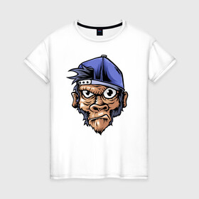 Женская футболка хлопок с принтом Mood Monkey в Тюмени, 100% хлопок | прямой крой, круглый вырез горловины, длина до линии бедер, слегка спущенное плечо | mood | горилла | кепка | крутой | манки