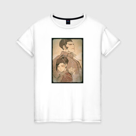 Женская футболка хлопок с принтом Мутсу и Хёго в Тюмени, 100% хлопок | прямой крой, круглый вырез горловины, длина до линии бедер, слегка спущенное плечо | demon | dororo | hyakkimaru | аниме | дайго | дороро | ронин | хяккимару