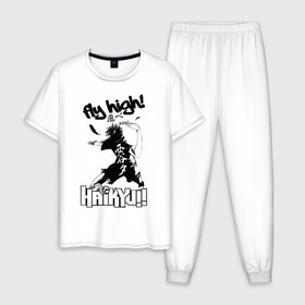 Мужская пижама хлопок с принтом fly high! | Haikyuu!! в Тюмени, 100% хлопок | брюки и футболка прямого кроя, без карманов, на брюках мягкая резинка на поясе и по низу штанин
 | anime | haikyu | haikyuu | karasuno | manga | аниме | волейбол | волейбольный клуб | игрок | иероглифы | карасуно | крылья | лети высоко | лого | манга | мяч | надпись | прыжок | старшая школа | удар | хаику | хаикую