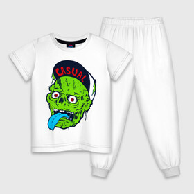 Детская пижама хлопок с принтом Zombie casual в Тюмени, 100% хлопок |  брюки и футболка прямого кроя, без карманов, на брюках мягкая резинка на поясе и по низу штанин
 | Тематика изображения на принте: bmx | зомби | скейтер | урбан