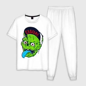 Мужская пижама хлопок с принтом Zombie casual в Тюмени, 100% хлопок | брюки и футболка прямого кроя, без карманов, на брюках мягкая резинка на поясе и по низу штанин
 | Тематика изображения на принте: bmx | зомби | скейтер | урбан