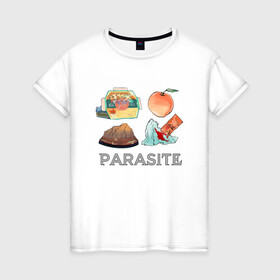 Женская футболка хлопок с принтом Parasite Food в Тюмени, 100% хлопок | прямой крой, круглый вырез горловины, длина до линии бедер, слегка спущенное плечо | bong joon ho | cinema | korea | movie | parasite | актер | драма | канны | кино | комедия | корея | оскар | паразиты | пон чжун хо | режиссер | семья | триллер