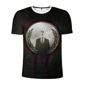 Мужская футболка 3D спортивная с принтом anonymous в Тюмени, 100% полиэстер с улучшенными характеристиками | приталенный силуэт, круглая горловина, широкие плечи, сужается к линии бедра | anonymous | анонимус | хакер | хакеры