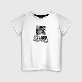 Детская футболка хлопок с принтом Tiger / Тигр в Тюмени, 100% хлопок | круглый вырез горловины, полуприлегающий силуэт, длина до линии бедер | Тематика изображения на принте: tiger | животные | зверь | тату | татуировка | тигр | хищник