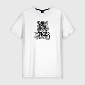 Мужская футболка хлопок Slim с принтом Tiger / Тигр в Тюмени, 92% хлопок, 8% лайкра | приталенный силуэт, круглый вырез ворота, длина до линии бедра, короткий рукав | tiger | животные | зверь | тату | татуировка | тигр | хищник