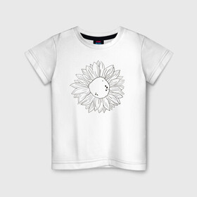 Детская футболка хлопок с принтом Подсолнух в Тюмени, 100% хлопок | круглый вырез горловины, полуприлегающий силуэт, длина до линии бедер | контур | минимализм | подсолнух | цветок | черный