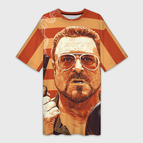 Платье-футболка 3D с принтом Walter Sobchak в Тюмени,  |  | dude | jeff bridges | the big lebowski | walter sobchak | большой лебовский | боулинг | вальтер собчак | джефф бриджес | пистолет | фильм | чувак | шар