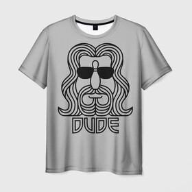 Мужская футболка 3D с принтом DUDE в Тюмени, 100% полиэфир | прямой крой, круглый вырез горловины, длина до линии бедер | dude | jeff bridges | the big lebowski | большой лебовский | джефф бриджес | фильм | чувак