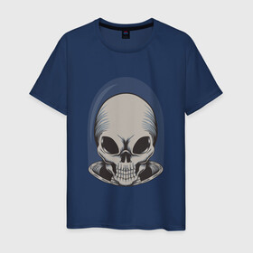 Мужская футболка хлопок с принтом Череп инопланетянина в Тюмени, 100% хлопок | прямой крой, круглый вырез горловины, длина до линии бедер, слегка спущенное плечо. | skull | балончики | в кепке | граффити | скелет | урбан | хип хоп | хипстер | череп | черепушка
