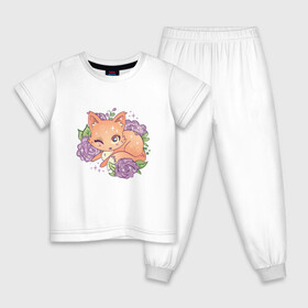 Детская пижама хлопок с принтом Японская кавайная лисичка в Тюмени, 100% хлопок |  брюки и футболка прямого кроя, без карманов, на брюках мягкая резинка на поясе и по низу штанин
 | Тематика изображения на принте: anime | art | cute | cute fox | fox | foxy | japan | japanese | kanji | kawaii | manga | алфавит | аниме | арт | букет роз | в японском стиле | кандзи | лиса | лисёнок | манга | милая лисичка | милота | розы | смех | цветы | японские буквы | яп