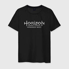 Мужская футболка хлопок с принтом Horizon Forbidden West в Тюмени, 100% хлопок | прямой крой, круглый вырез горловины, длина до линии бедер, слегка спущенное плечо. | aloy | dawn | forbidden | horizon | west | zero | вест | нора | племя | форбидден | хорайзен | хоризон | элой
