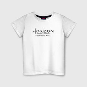 Детская футболка хлопок с принтом Horizon Forbidden West в Тюмени, 100% хлопок | круглый вырез горловины, полуприлегающий силуэт, длина до линии бедер | Тематика изображения на принте: aloy | dawn | forbidden | horizon | west | zero | вест | нора | племя | форбидден | хорайзен | хоризон | элой