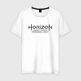 Мужская футболка хлопок с принтом Horizon Forbidden West в Тюмени, 100% хлопок | прямой крой, круглый вырез горловины, длина до линии бедер, слегка спущенное плечо. | aloy | dawn | forbidden | horizon | west | zero | вест | нора | племя | форбидден | хорайзен | хоризон | элой