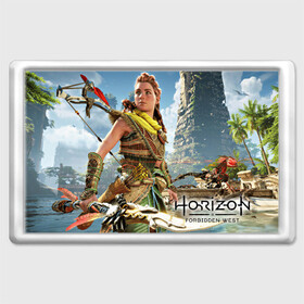 Магнит 45*70 с принтом Horizon Forbidden West в Тюмени, Пластик | Размер: 78*52 мм; Размер печати: 70*45 | aloy | dawn | forbidden | horizon | west | zero | вест | нора | племя | форбидден | хорайзен | хоризон | элой