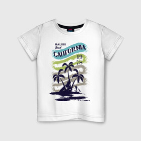 Детская футболка хлопок с принтом CALIFORNIA BEECH в Тюмени, 100% хлопок | круглый вырез горловины, полуприлегающий силуэт, длина до линии бедер | beech | california | retro | sea | summer | usa | каникулы | лето | море | отдых | пальмы | пляж | ретро | тропики