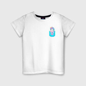 Детская футболка хлопок с принтом Карманный единорог в Тюмени, 100% хлопок | круглый вырез горловины, полуприлегающий силуэт, длина до линии бедер | unikorn | в кармане | единорог | единорожка | карманный | конь | радуга | рог | цветной