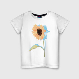 Детская футболка хлопок с принтом Подсолнух в Тюмени, 100% хлопок | круглый вырез горловины, полуприлегающий силуэт, длина до линии бедер | желтый цветок | лето | небо | подсолнух