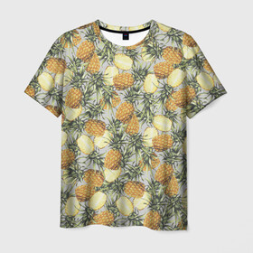 Мужская футболка 3D с принтом ананасы в Тюмени, 100% полиэфир | прямой крой, круглый вырез горловины, длина до линии бедер | ананас | бесшовный | в разрезе | много ананасов | половинка ананаса | сочный