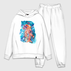 Мужской костюм хлопок OVERSIZE с принтом Медуза в Тюмени,  |  | flowers | jellyfish | sea | summer | water | акварель | вода | лето | медуза | море | оранжевый | плюмерия | цветы