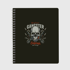 Тетрадь с принтом GANGSTER в Тюмени, 100% бумага | 48 листов, плотность листов — 60 г/м2, плотность картонной обложки — 250 г/м2. Листы скреплены сбоку удобной пружинной спиралью. Уголки страниц и обложки скругленные. Цвет линий — светло-серый
 | gangster | skull | zombie | адамова голова | гангстер | зомби | кладбище | мафиози | мертвец | могила | мумия | навь | пират | скелет | ужас | череп | череп и кости | черепок | черепушка