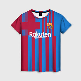 Женская футболка 3D с принтом Месси Барселона 2021/2022 в Тюмени, 100% полиэфир ( синтетическое хлопкоподобное полотно) | прямой крой, круглый вырез горловины, длина до линии бедер | 2021 | 2022 | barcelona | leo | messi | барселона | барселоны | лео | леонель | лионель | меси | месси | новая | форма | футбол | футбольная