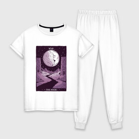 Женская пижама хлопок с принтом Карты ТАРО | Пейзаж с луной в Тюмени, 100% хлопок | брюки и футболка прямого кроя, без карманов, на брюках мягкая резинка на поясе и по низу штанин | Тематика изображения на принте: 17 век | esoteric | moon | moonlight | moonshine | night | tarot card | башни | гадание | живая луна | замок | затмение | звёздная ночь | звёздное небо | звёзды | карта таро | кристаллы | луна | лунный свет | пейзаж | полумесяц