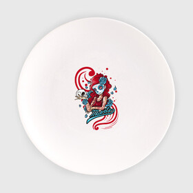 Тарелка с принтом Санта Муэрте в Тюмени, фарфор | диаметр - 210 мм
диаметр для нанесения принта - 120 мм | Тематика изображения на принте: девушка | иллюстрация | муэрте | череп