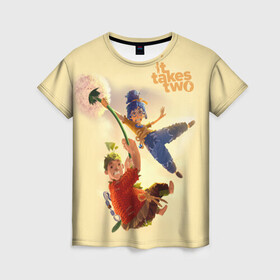 Женская футболка 3D с принтом It Takes Two в Тюмени, 100% полиэфир ( синтетическое хлопкоподобное полотно) | прямой крой, круглый вырез горловины, длина до линии бедер | cody | it takes two | mei | коди | компьютерная игра | летят | мэй | он принимает два