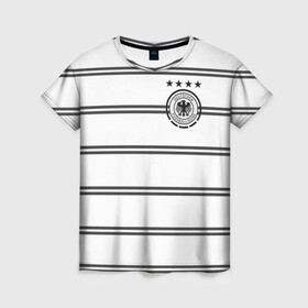 Женская футболка 3D с принтом Сборная Германии Евро 2020 в Тюмени, 100% полиэфир ( синтетическое хлопкоподобное полотно) | прямой крой, круглый вырез горловины, длина до линии бедер | 4 звезды | germany | германия | евро 2020 | европа | кубок евро | немецкая машина | немцы | сборная германии | футбол | футболисты | футбольная форма
