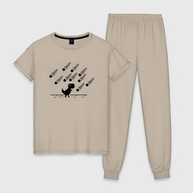 Женская пижама хлопок с принтом Гугл дино в Тюмени, 100% хлопок | брюки и футболка прямого кроя, без карманов, на брюках мягкая резинка на поясе и по низу штанин | гугл | динозавр | испуганный | метеориты | хром