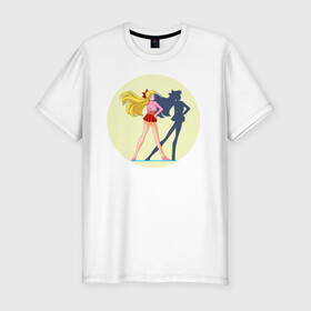 Мужская футболка хлопок Slim с принтом Сейлор Мун в Тюмени, 92% хлопок, 8% лайкра | приталенный силуэт, круглый вырез ворота, длина до линии бедра, короткий рукав | japan | воительница | волшебница | девушка | школьница