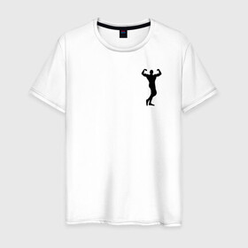 Мужская футболка хлопок с принтом Спорт в Тюмени, 100% хлопок | прямой крой, круглый вырез горловины, длина до линии бедер, слегка спущенное плечо. | гири | мышцы | силуэт | спортсмен | тяжесть